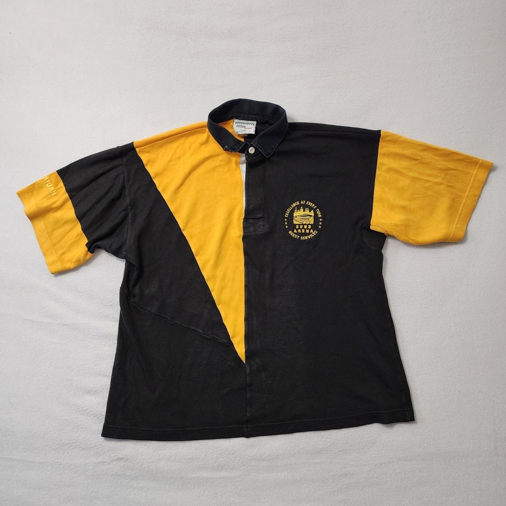 Vintage Barbarian Rugby Polo Shirt Mens Large Yellow Black Gund Arena Canada